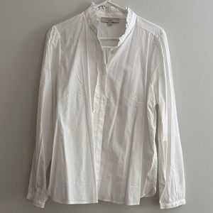 LOFT Crisp White Blouse with Ruffle Detail
